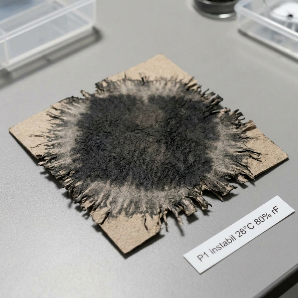 Mockup-Bild – Ungestrichenes Zellulosepapier – 30 °C / 75 % rF / hoher Auftrag